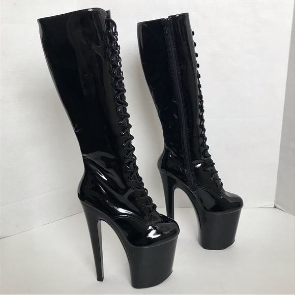 PLEASER Flamingo 8" Heel, 4" Platform Lace-Up Stretch Knee Boot, Side Zip Shoes - Picture 6 of 14